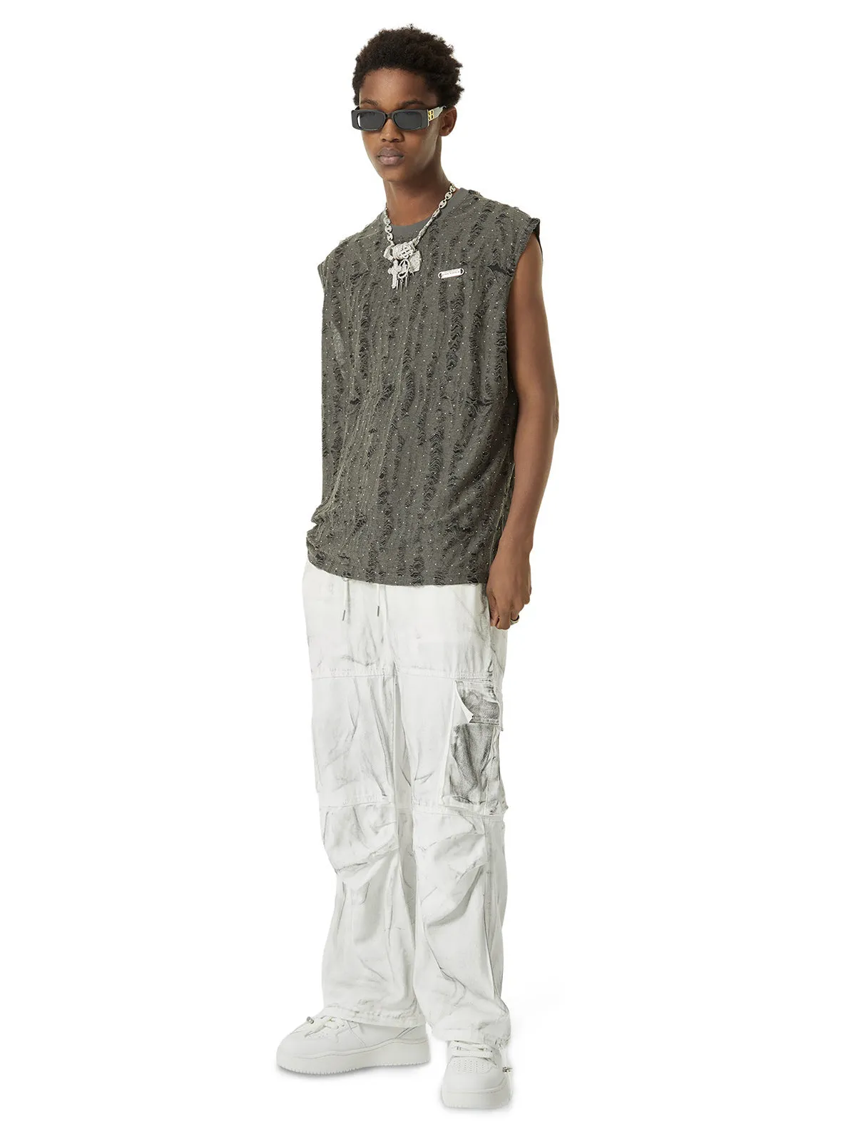 Thesupermade High Street Worn Design Diamond Texture Vest sold by Thesupermade product image thumbnail 5