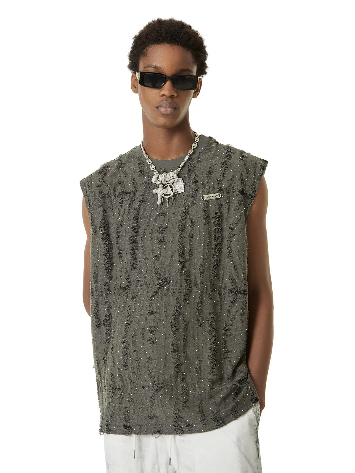 Thesupermade High Street Worn Design Diamond Texture Vest sold by Thesupermade product image thumbnail 2