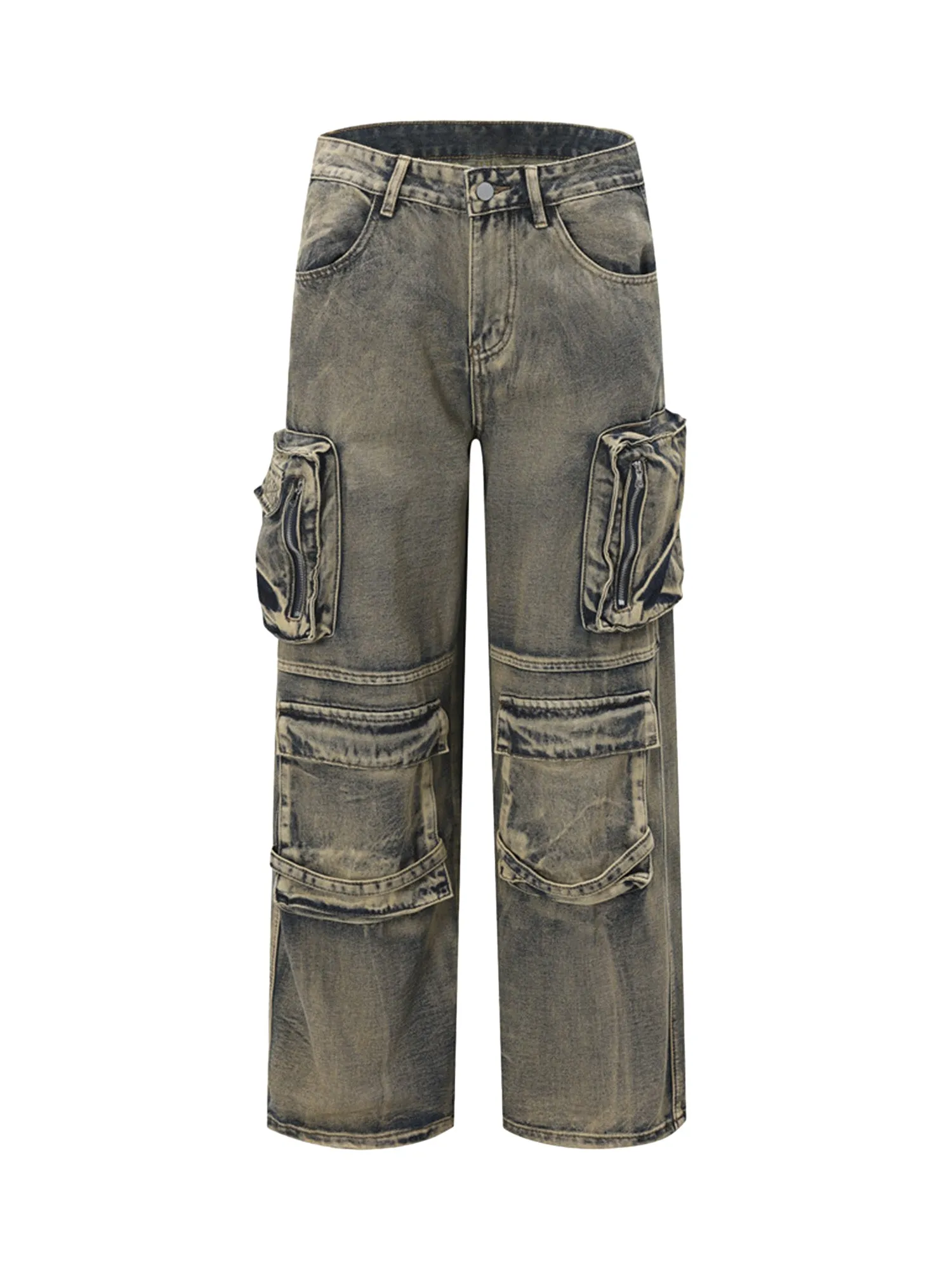 Wasteland Style Multi-pocket Washed Denim Jeans sold by Thesupermade