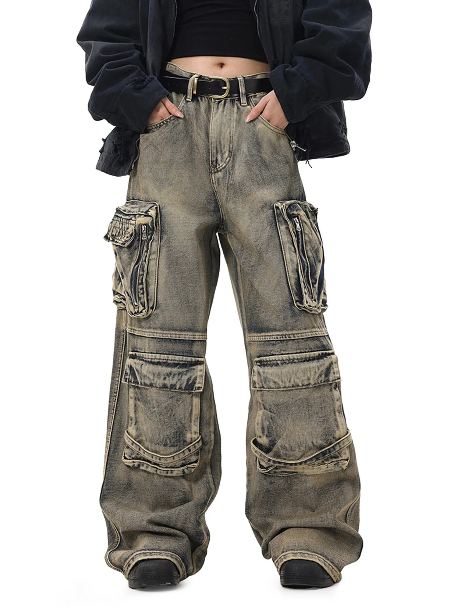 Wasteland Style Multi-pocket Washed Denim Jeans sold by Thesupermade product image thumbnail 2