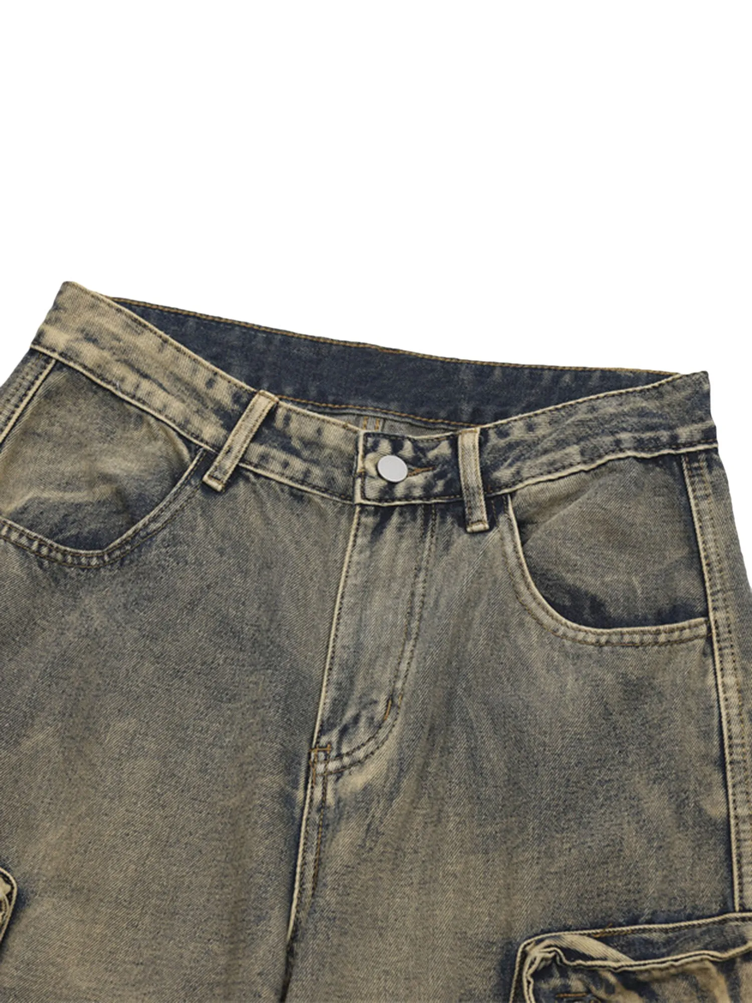Wasteland Style Multi-pocket Washed Denim Jeans sold by Thesupermade product image thumbnail 3