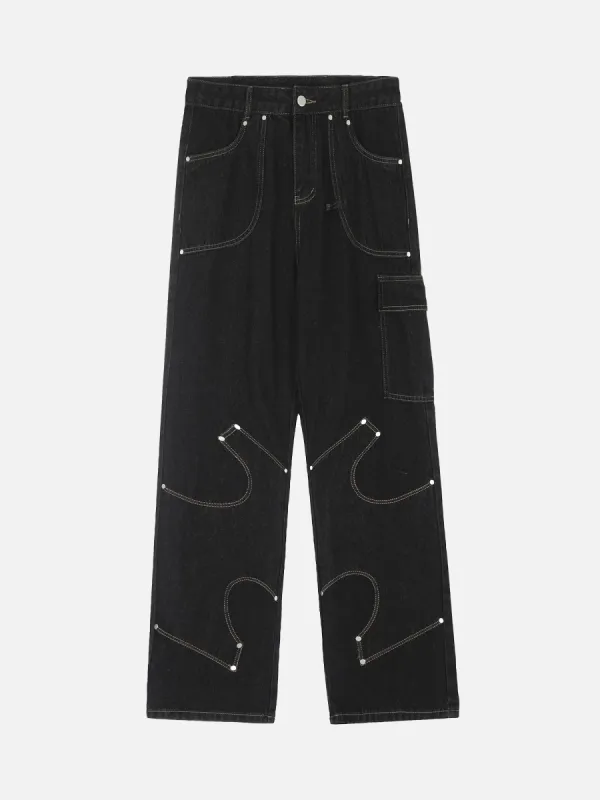 Thesupermade Fashionable Niche Design Pocket Work Jeans sold by Thesupermade