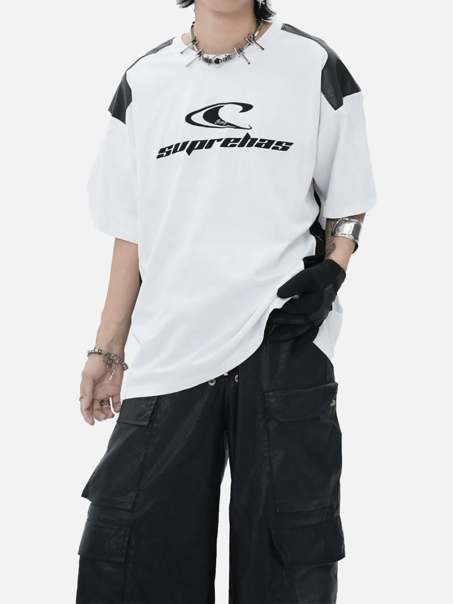 Thesupermade American Street Style Patchwork Contrast Color T-shirt sold by Thesupermade product image thumbnail 2