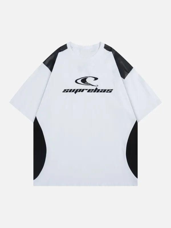 Thesupermade American Street Style Patchwork Contrast Color T-shirt sold by Thesupermade