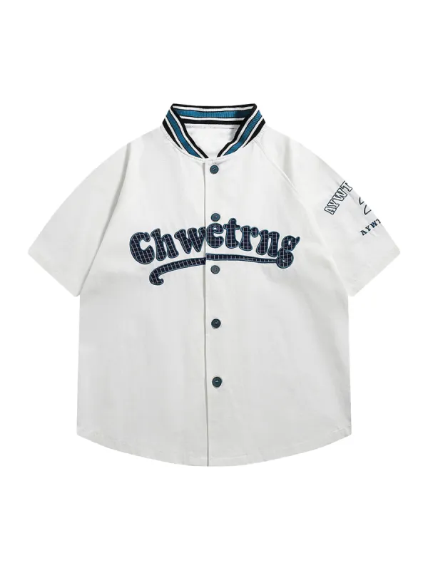 Thesupermade Retro Letter Patch Short-sleeved Baseball Shirt sold by Thesupermade