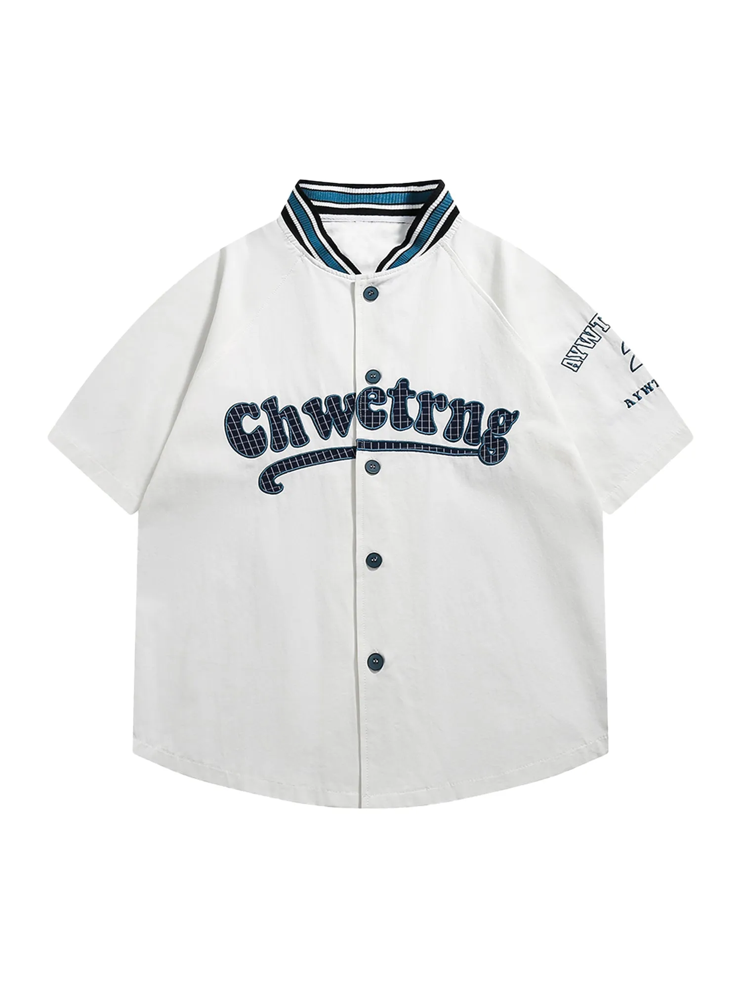 Thesupermade Retro Letter Patch Short-sleeved Baseball Shirt sold by Thesupermade