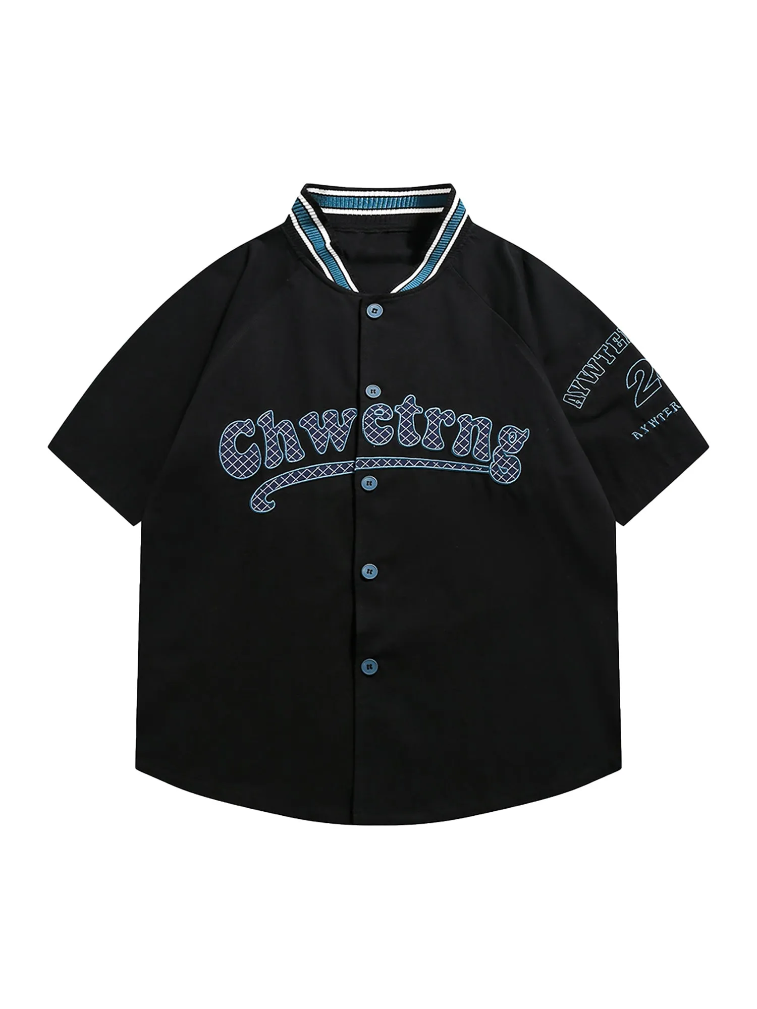 Thesupermade Retro Letter Patch Short-sleeved Baseball Shirt sold by Thesupermade product image thumbnail 2