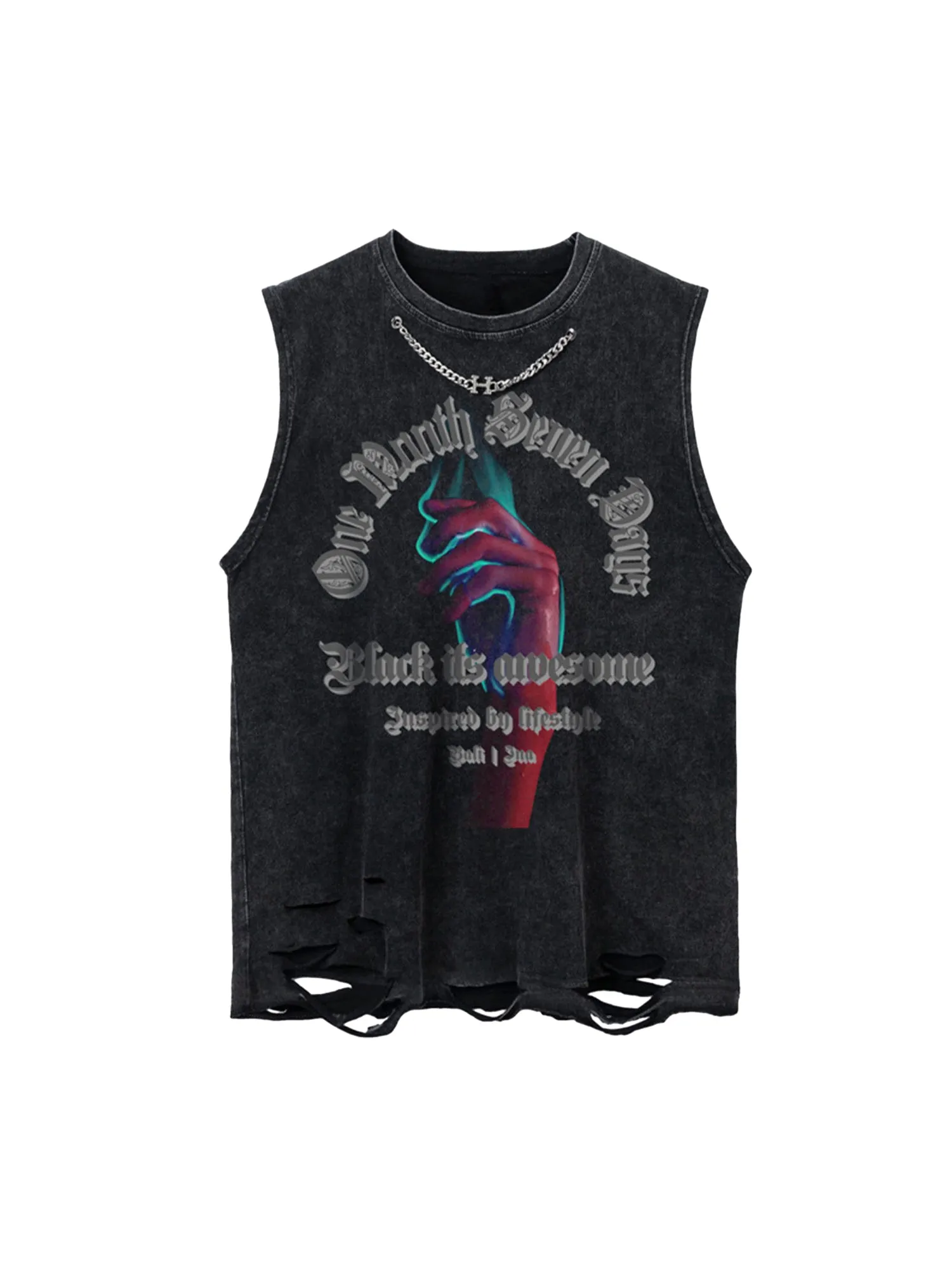 Thesupermade Hip-hop Loose Washed Undershirt -1606 sold by Thesupermade