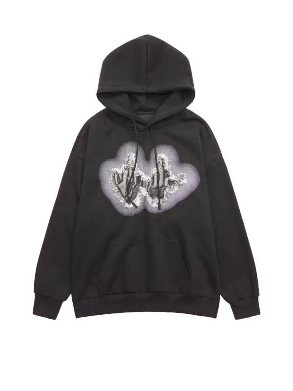 Thesupermade Raw Edge Embroidered Patch Graphic Hoodie sold by Thesupermade