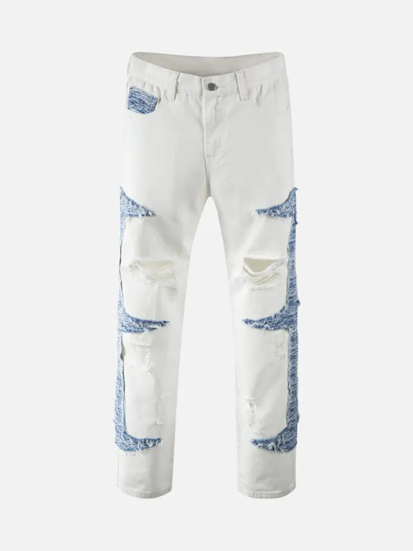Thesupermade Color-blocking Ripped Straight-leg Jeans sold by Thesupermade