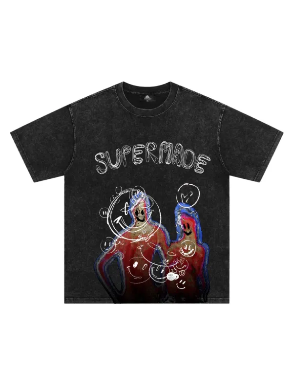 Thesupermade Washed Distressed Print T-shirt sold by Thesupermade