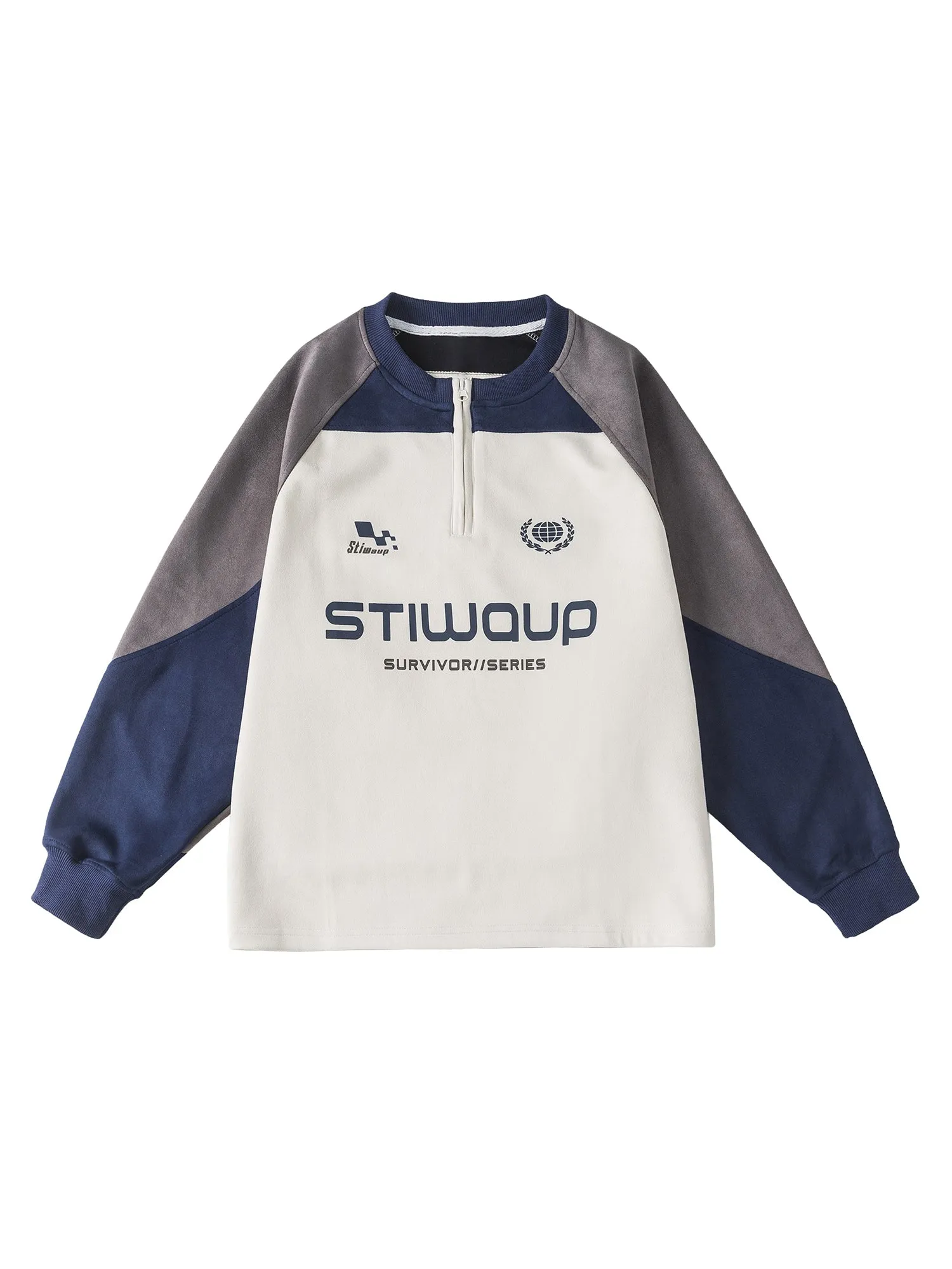 Neckline half-zip stitching suede shoulder-sleeved sweater sold by Thesupermade product image thumbnail 2