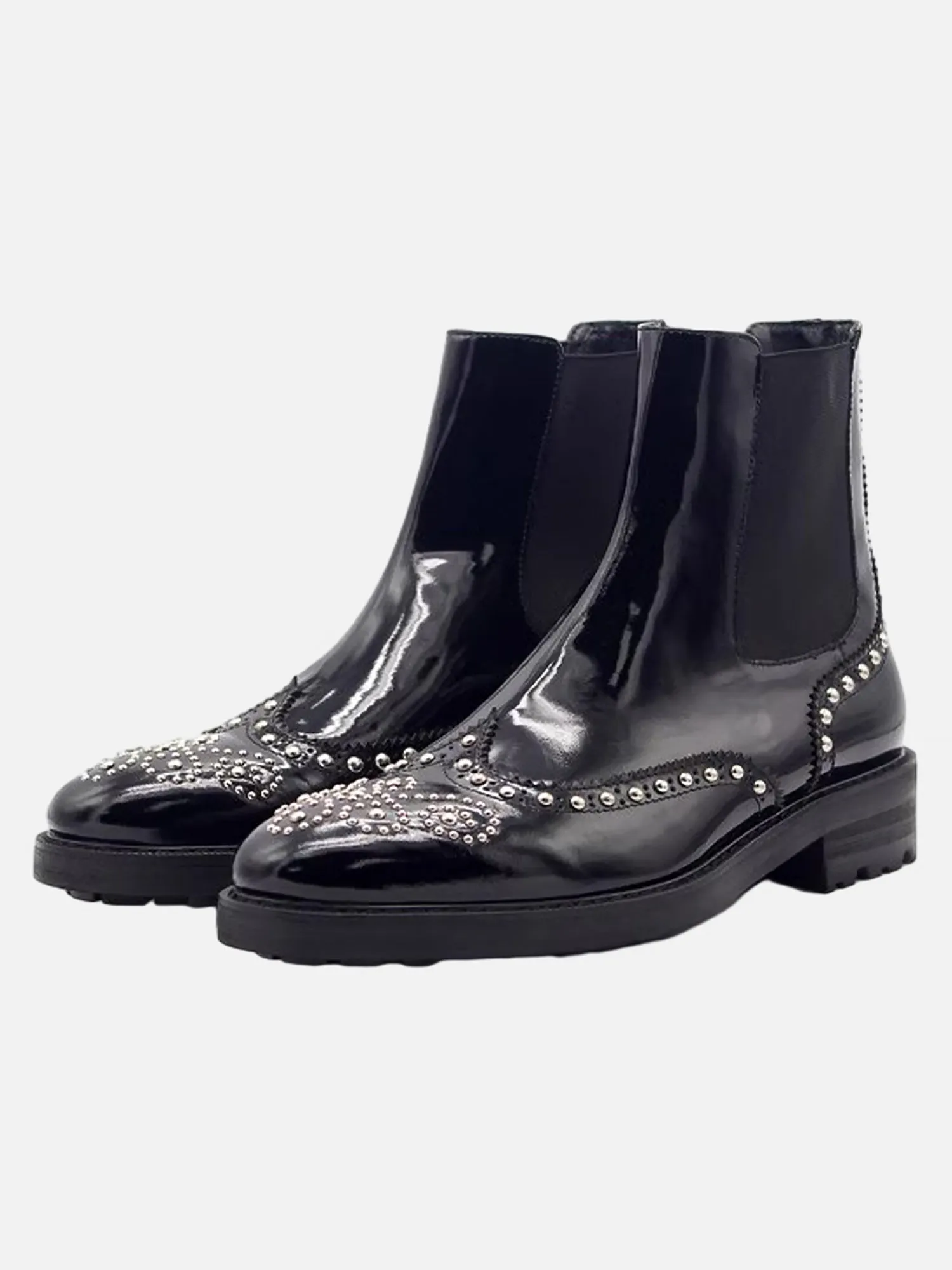 Trendy Handmade Pointed Toe Carved Leather Studded Chelsea Boots sold by Thesupermade