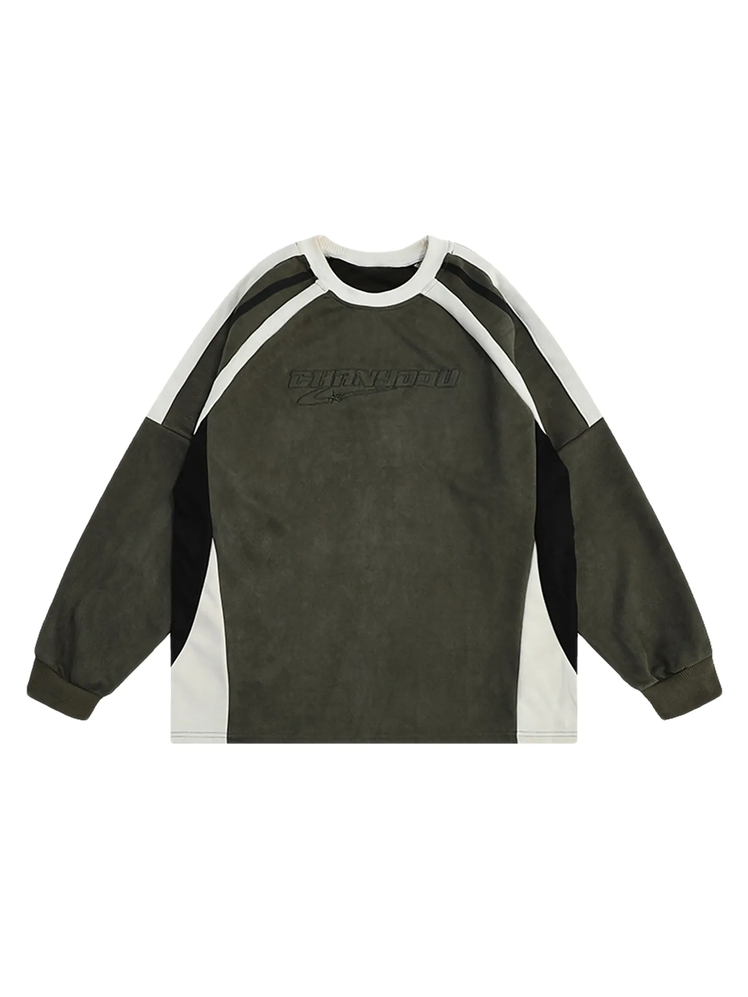 Thesupermade Patchwork Color-Blocked Raglan Embroidered Sweatshirt sold by Thesupermade product image thumbnail 2
