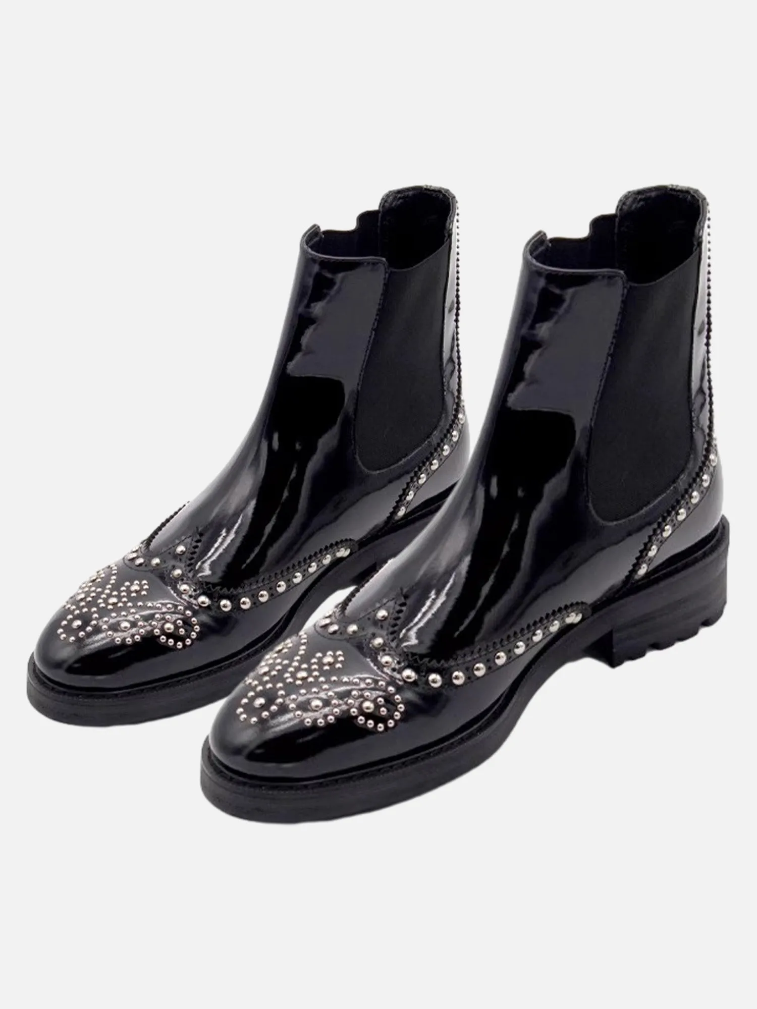 Trendy Handmade Pointed Toe Carved Leather Studded Chelsea Boots sold by Thesupermade product image thumbnail 2