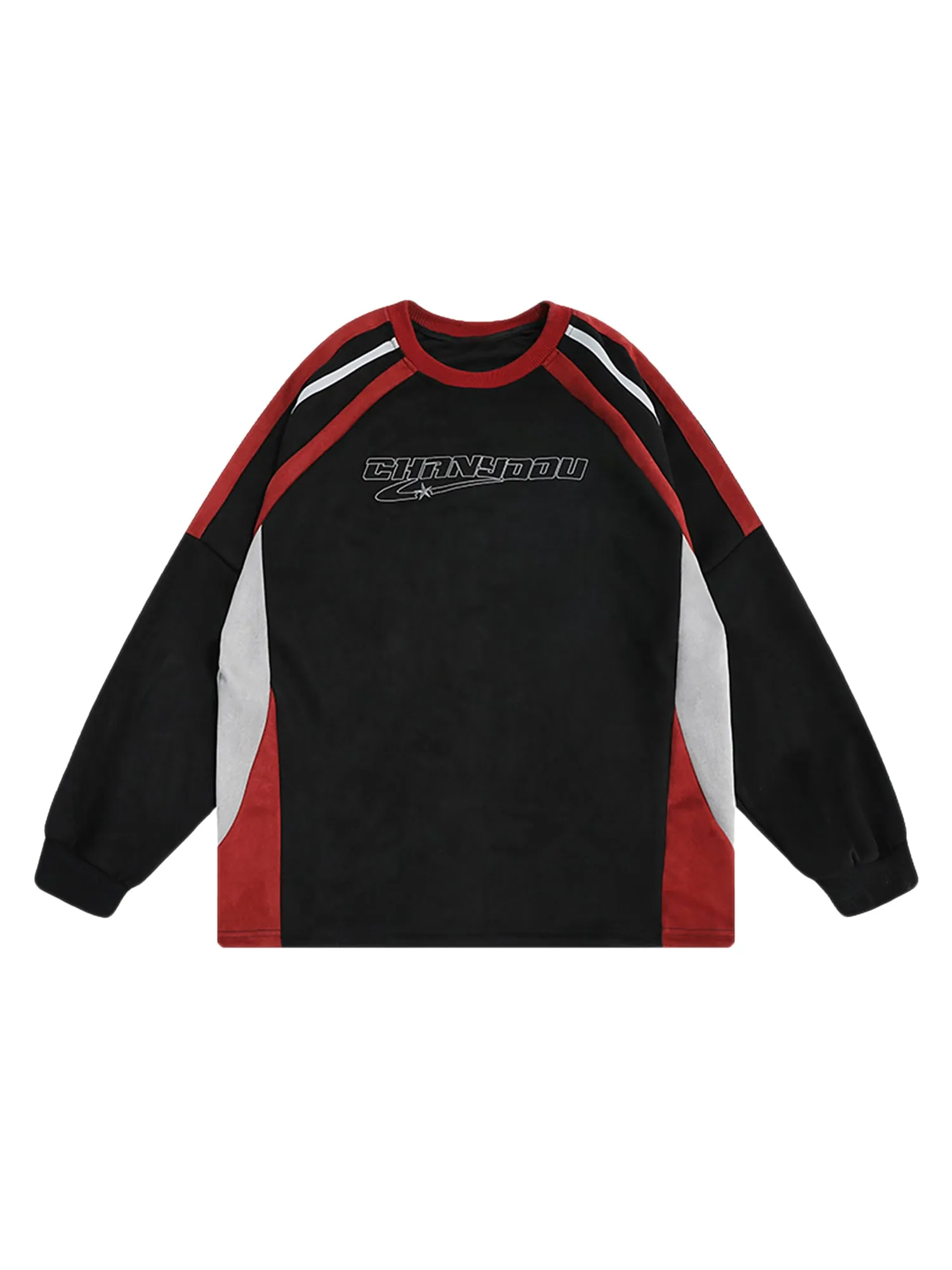 Thesupermade Patchwork Color-Blocked Raglan Embroidered Sweatshirt sold by Thesupermade