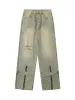 Thesupermade Street Zipper Design Washed Jeans sold by Thesupermade