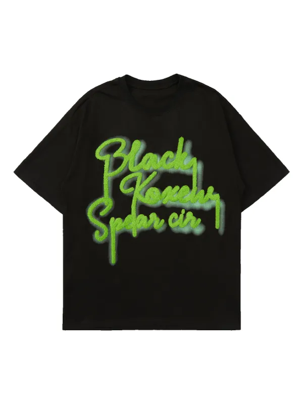 Thesupermade American Retro Letter Towel Embroidered T-shirt sold by Thesupermade