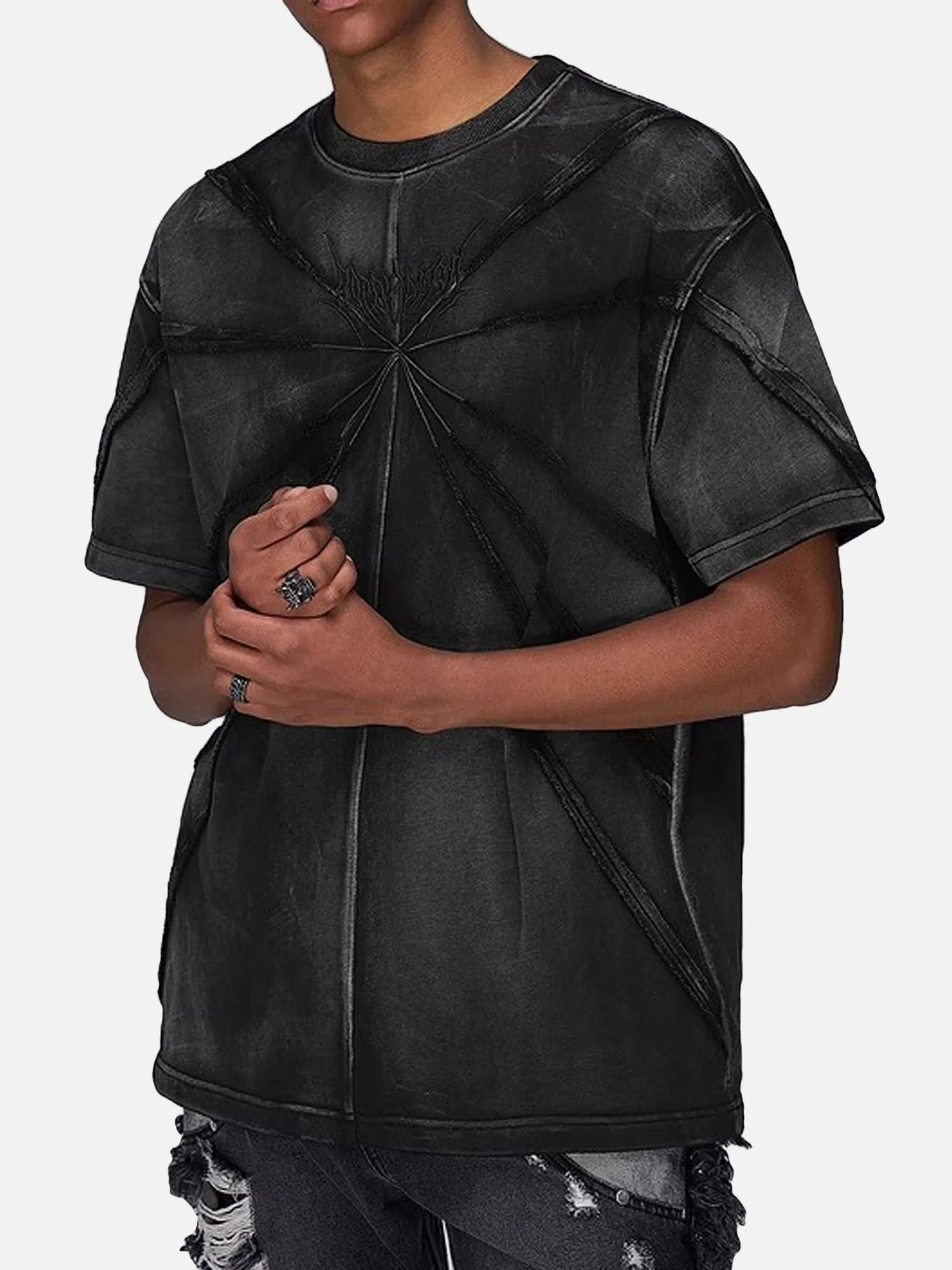 Heavyweight Split-Embroidered Washed T-Shirt sold by Thesupermade product image thumbnail 2