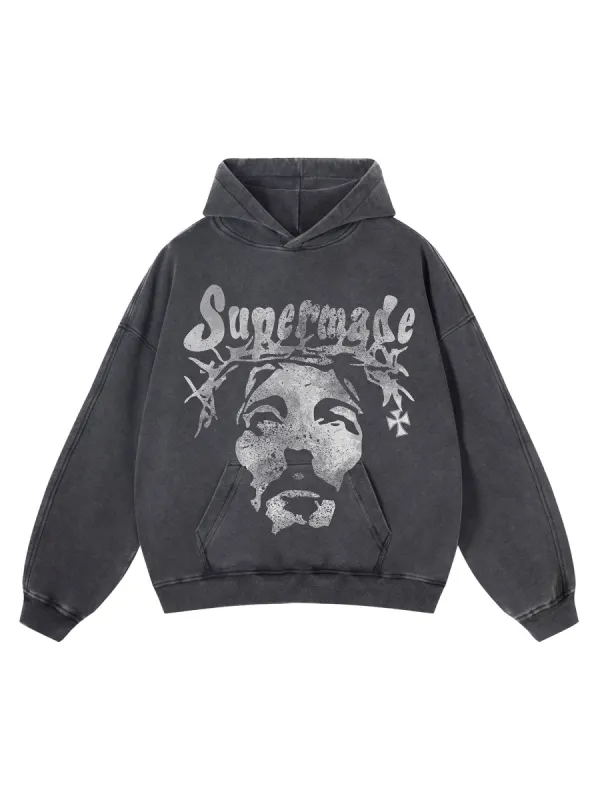 Thesupermade Heavy Washed Jesus Graphic Hoodie - 1973 sold by Thesupermade