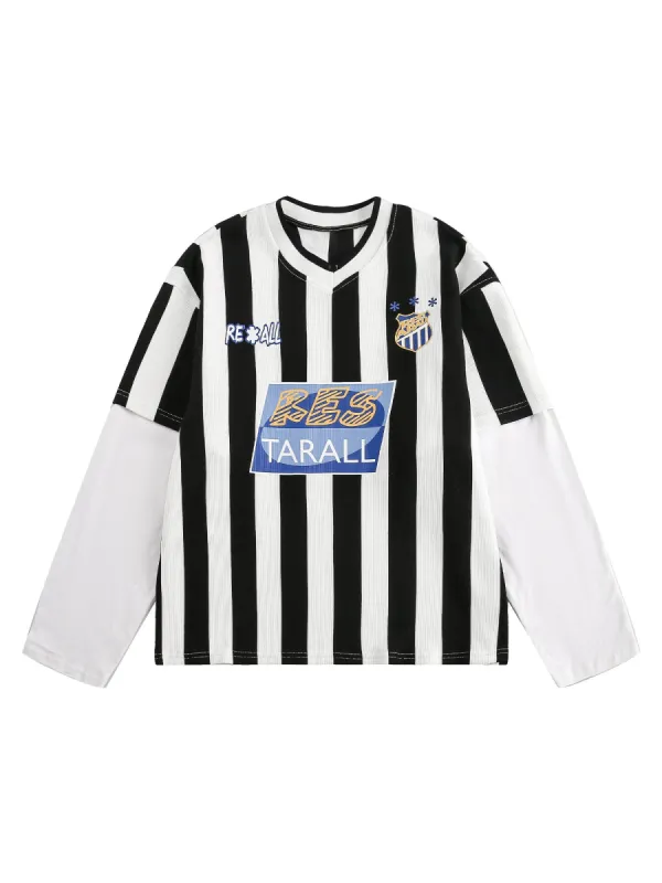 Thesupermade Striped Patchwork Printed Long-sleeved T-shirt - 2178 sold by Thesupermade