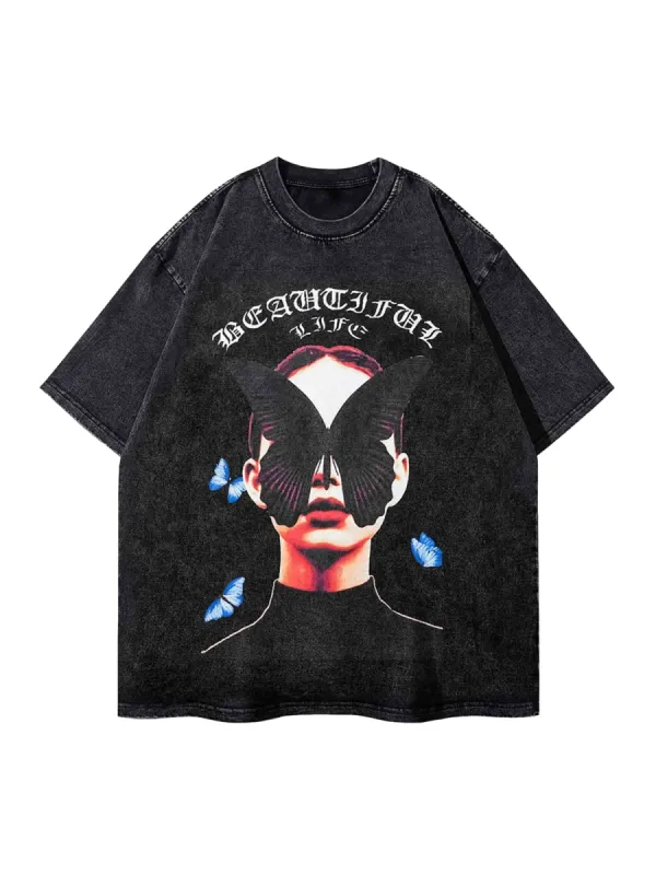 Thesupermade Black Butterfly Girl T-shirt sold by Thesupermade
