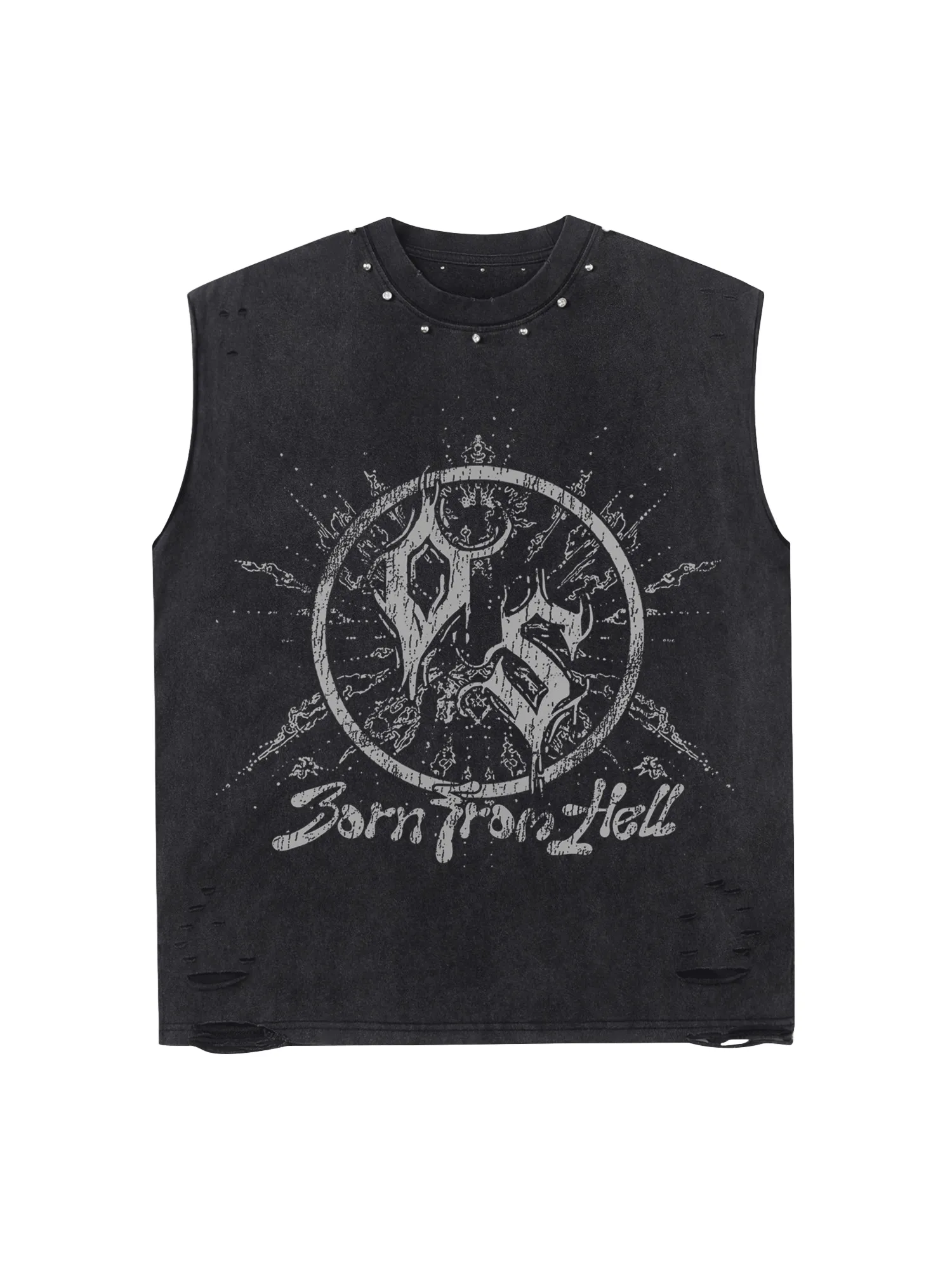 Thesupermade Sun Rune Rivet Street Rap Sleeveless Vest sold by Thesupermade
