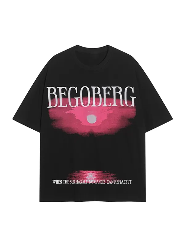 Dark Sunset Ocean Print Street Rap T-shirt sold by Thesupermade