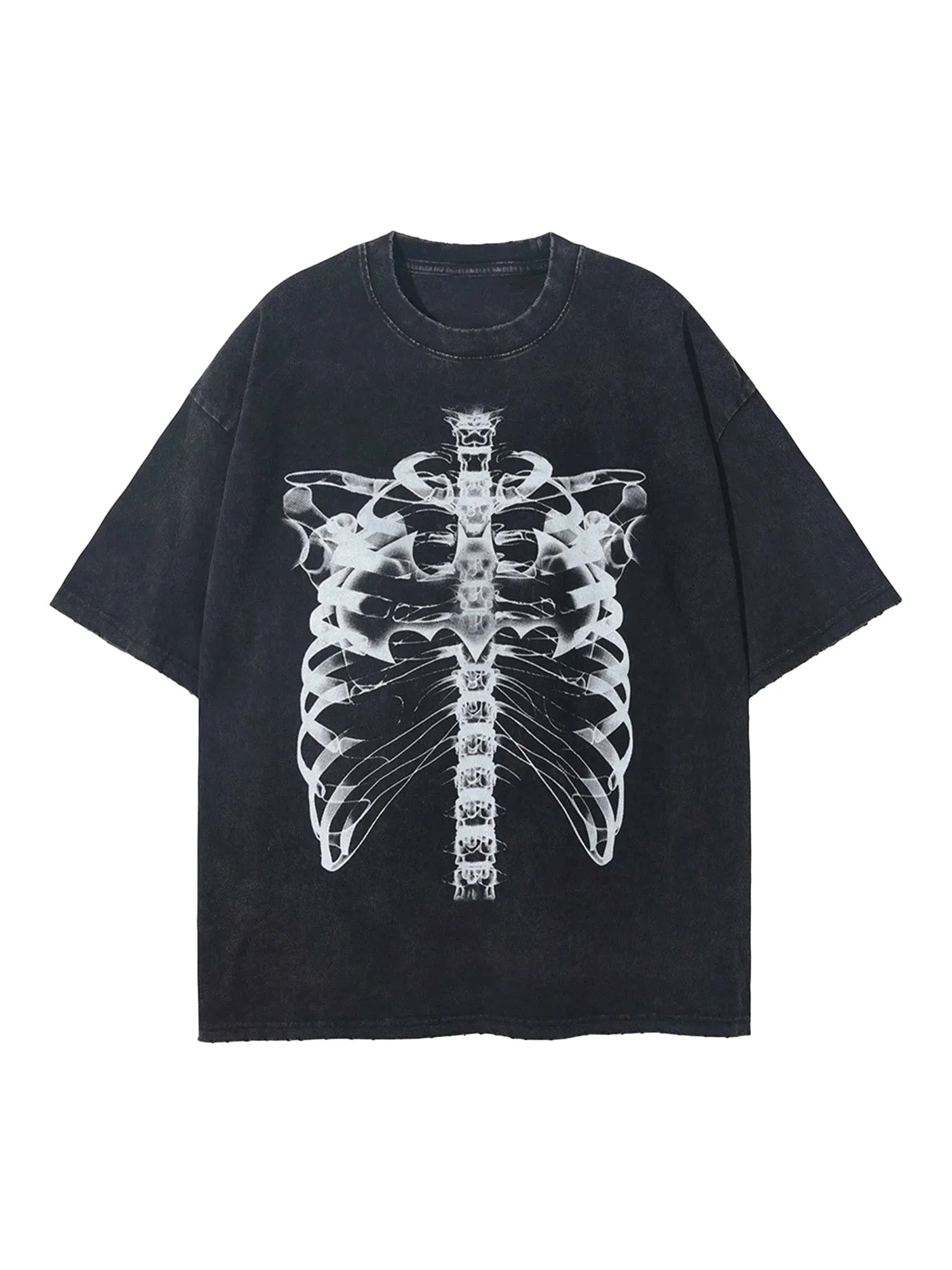 Thesupermade Loose Retro Ribbed Print Washed T-shirt sold by Thesupermade
