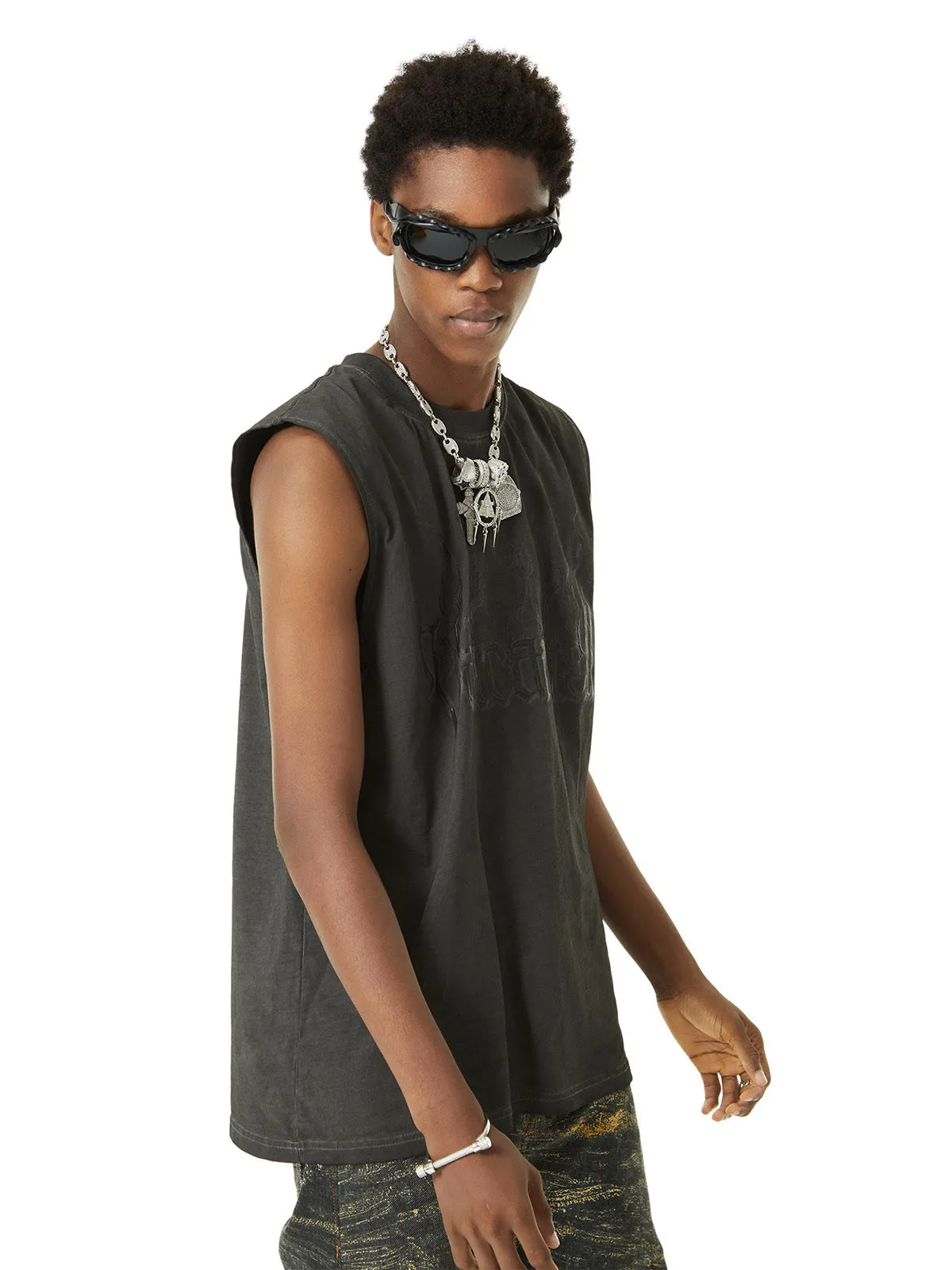 Thesupermade Washed Flame Letters Street Rap Vest sold by Thesupermade product image thumbnail 2