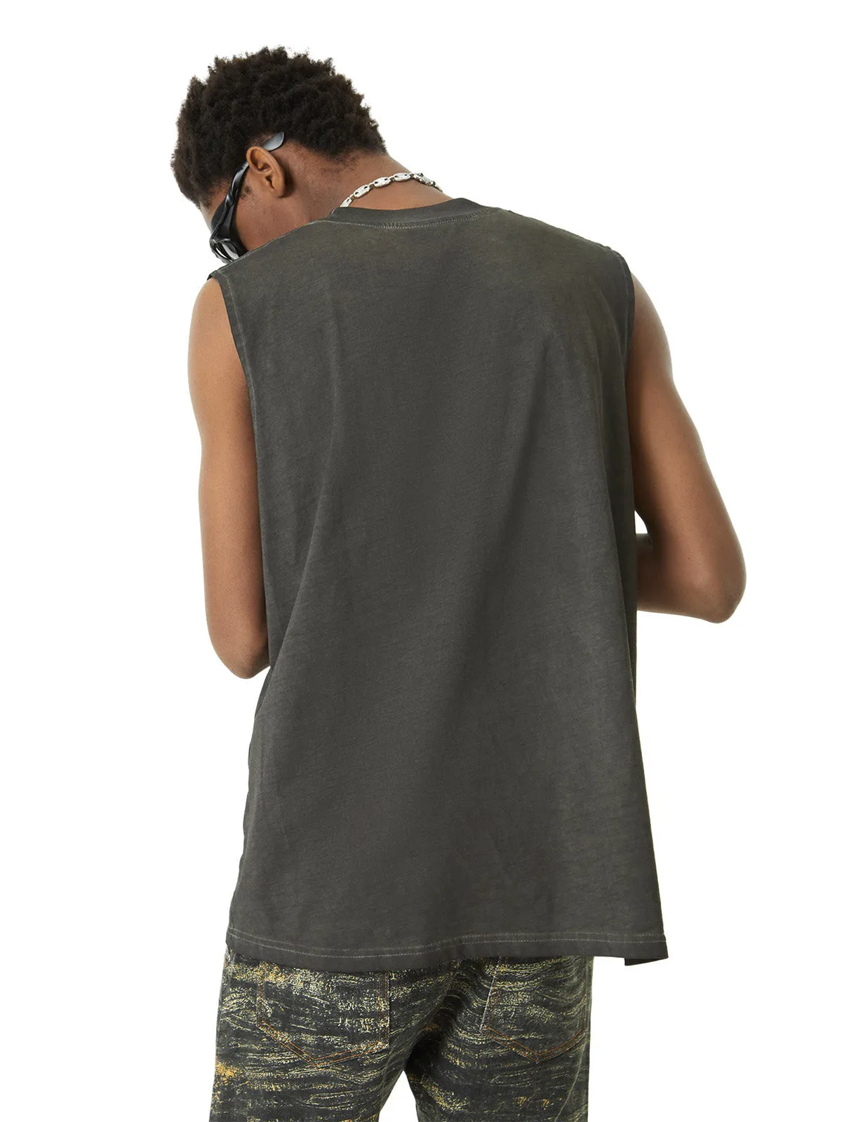 Thesupermade Washed Flame Letters Street Rap Vest sold by Thesupermade product image thumbnail 3