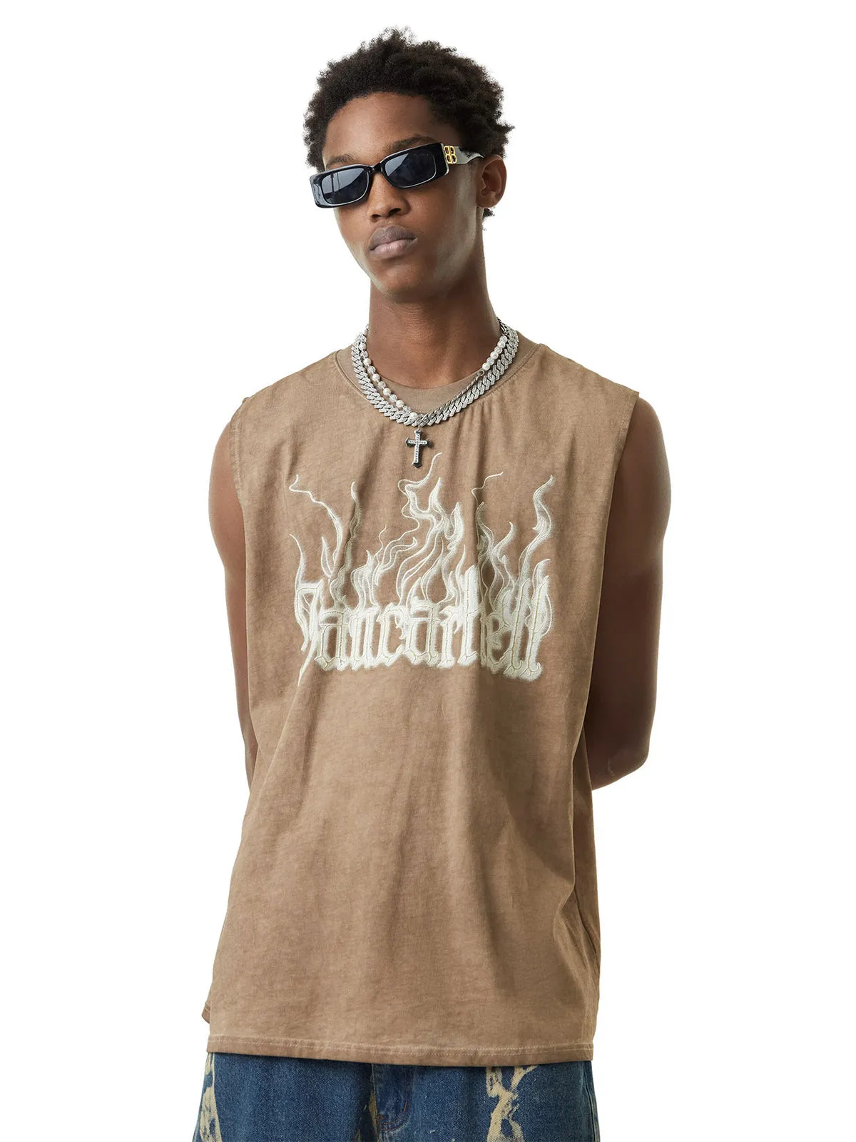 Thesupermade Washed Flame Letters Street Rap Vest sold by Thesupermade product image thumbnail 5