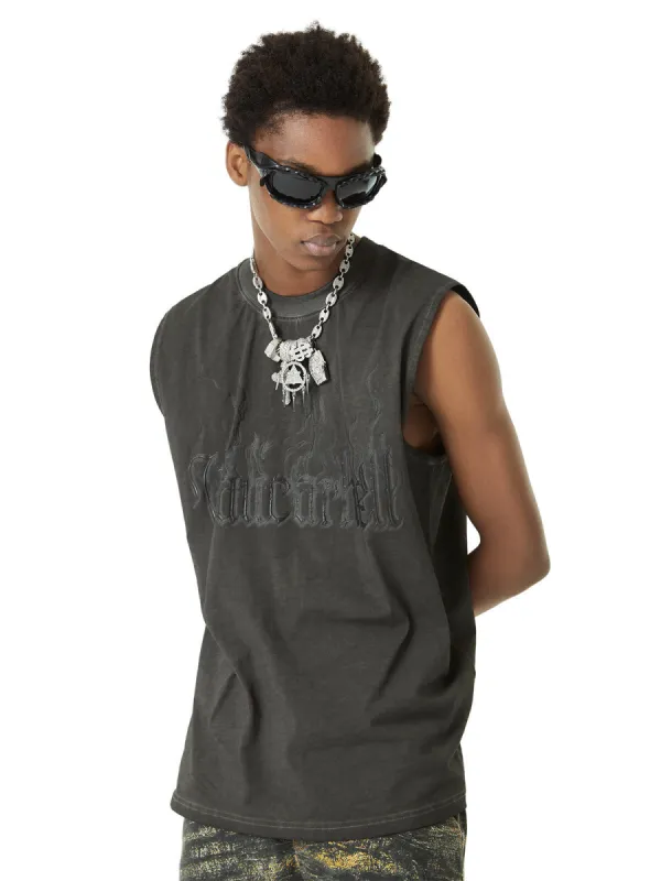 Thesupermade Washed Flame Letters Street Rap Vest sold by Thesupermade