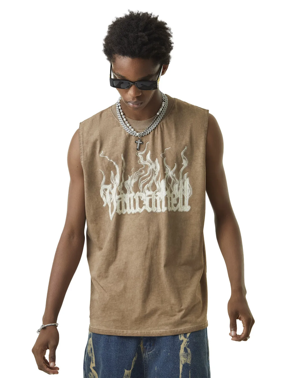 Thesupermade Washed Flame Letters Street Rap Vest sold by Thesupermade product image thumbnail 4