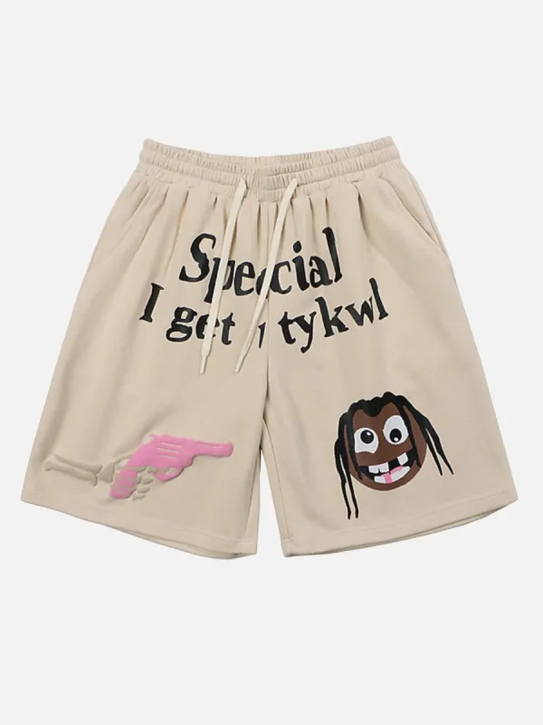 Thesupermade Foam Print Quirky Letters Casual Shorts sold by Thesupermade