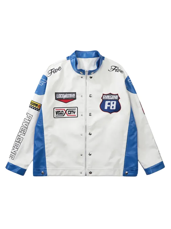 Motorcycle Colorblock PU Leather Varsity Jacket sold by Thesupermade