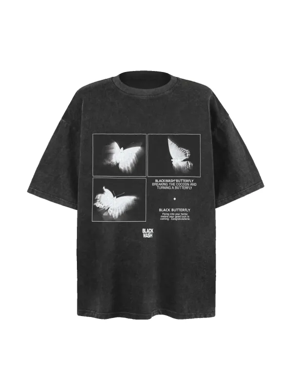 Thesupermade Washed Shadow Butterfly Street Rap T-Shirt sold by Thesupermade