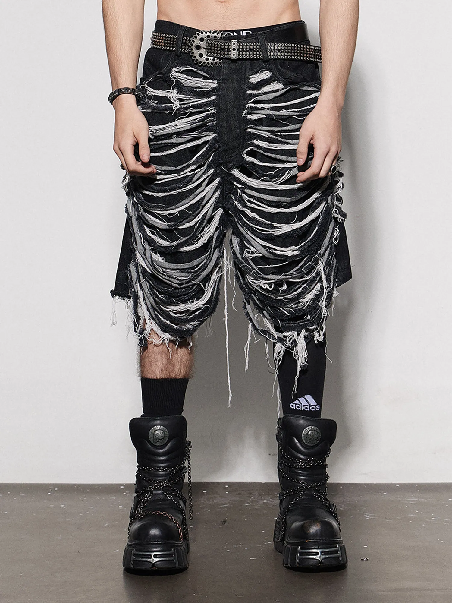 Thesupermade Heavy Washed Ripped Denim Hip-hop Jorts sold by Thesupermade product image thumbnail 3