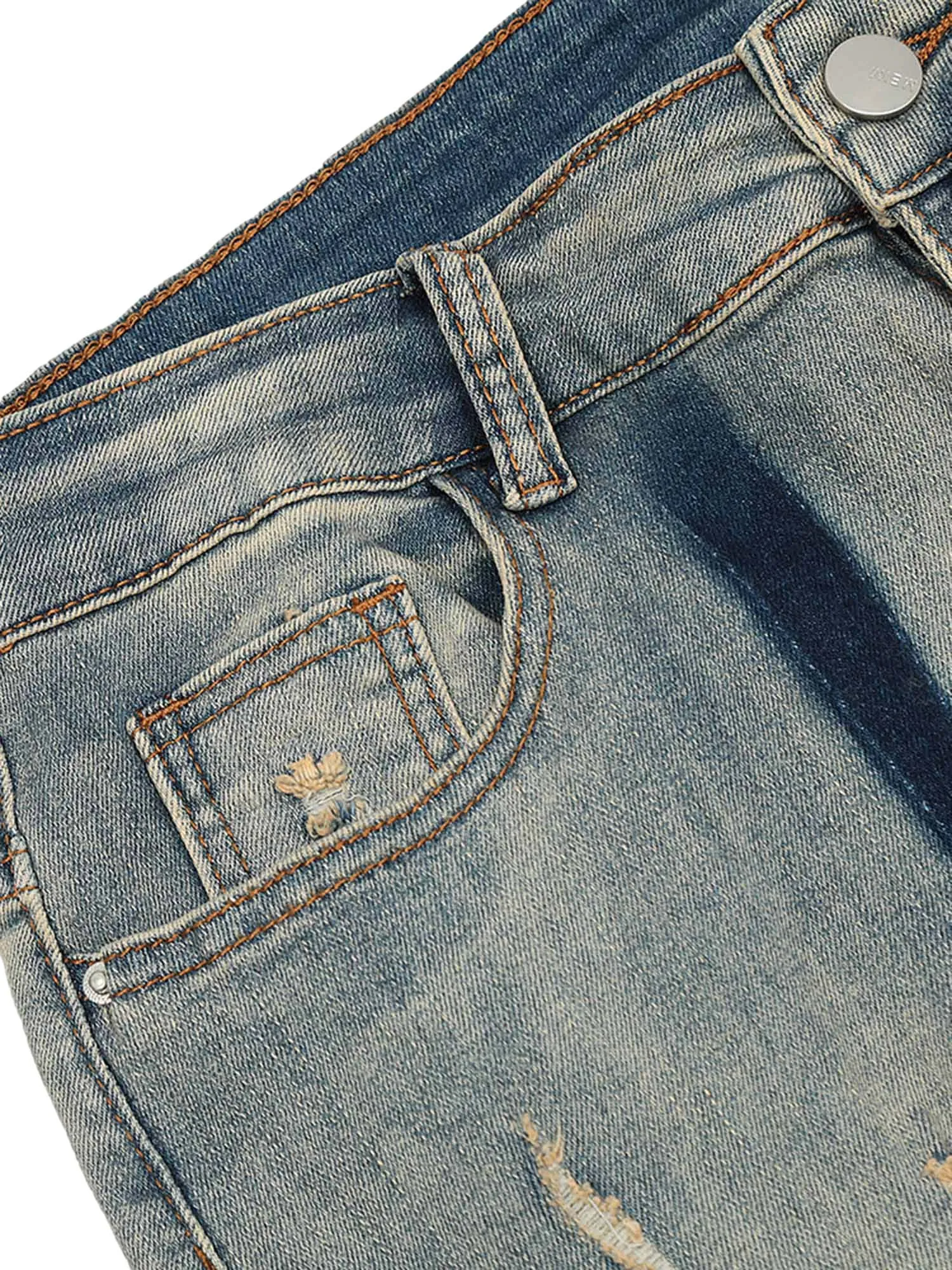 Thesupermade Vintage Washed Split Structure Hip-Hop Jeans sold by Thesupermade product image thumbnail 3