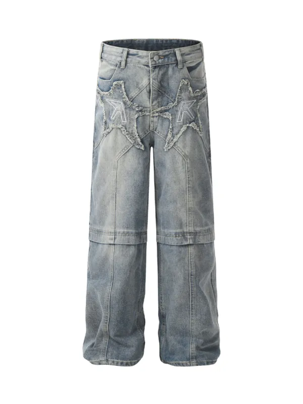 Thesupermade Star Patchwork Raw-edge Jeans sold by Thesupermade