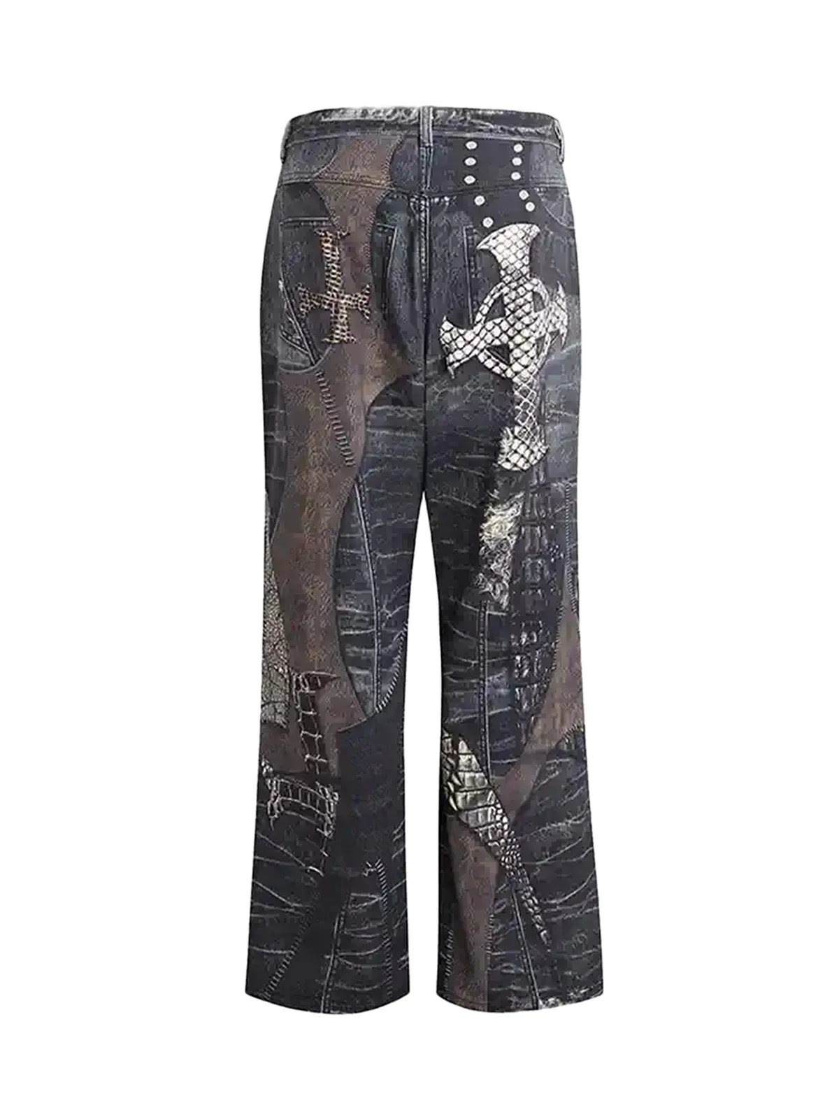 Thesupermade Full Cross Stitching Leather Flare Jeans sold by Thesupermade product image thumbnail 2