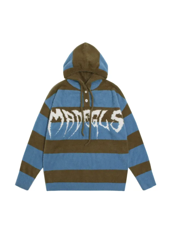 Thesupermade Hooded Striped Knit Sweater sold by Thesupermade