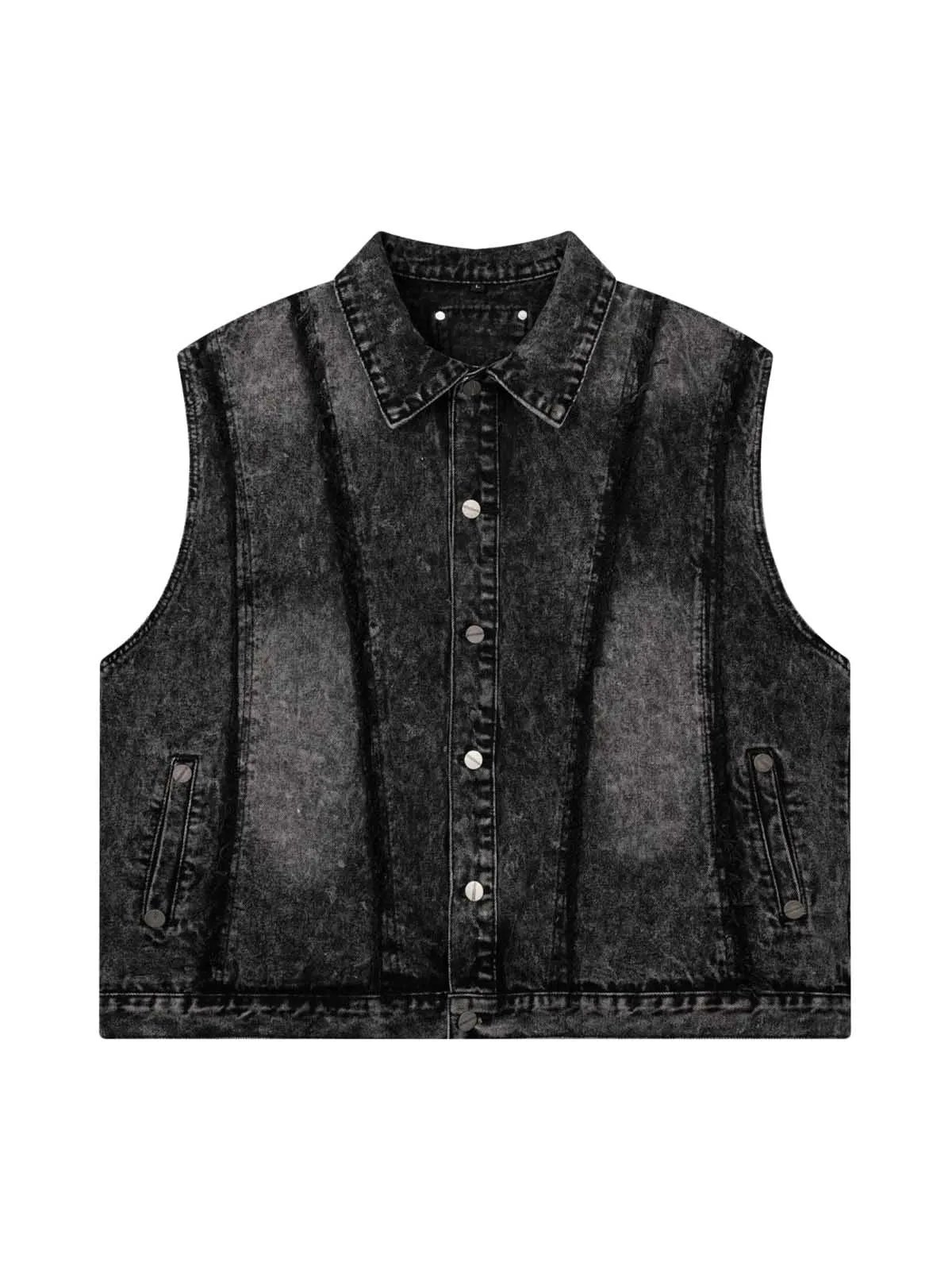 Thesupermade Raw Edge split Washed Denim Vest sold by Thesupermade