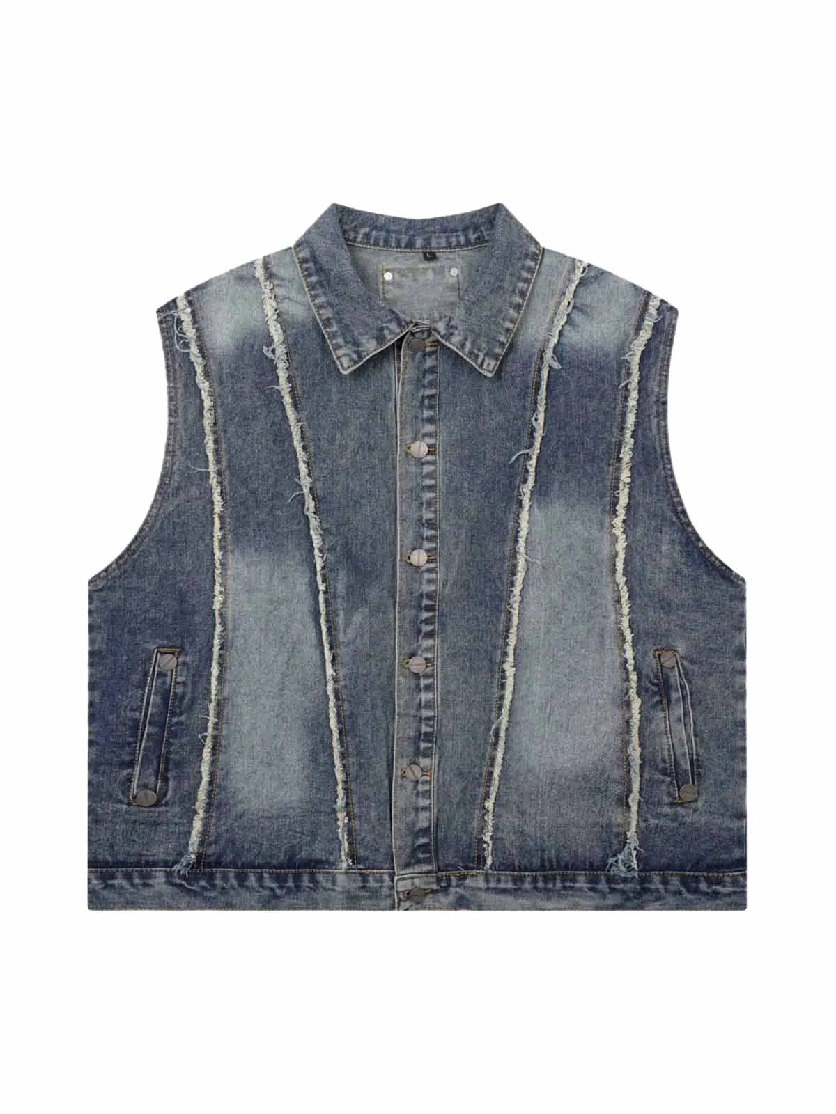 Thesupermade Raw Edge split Washed Denim Vest sold by Thesupermade product image thumbnail 2