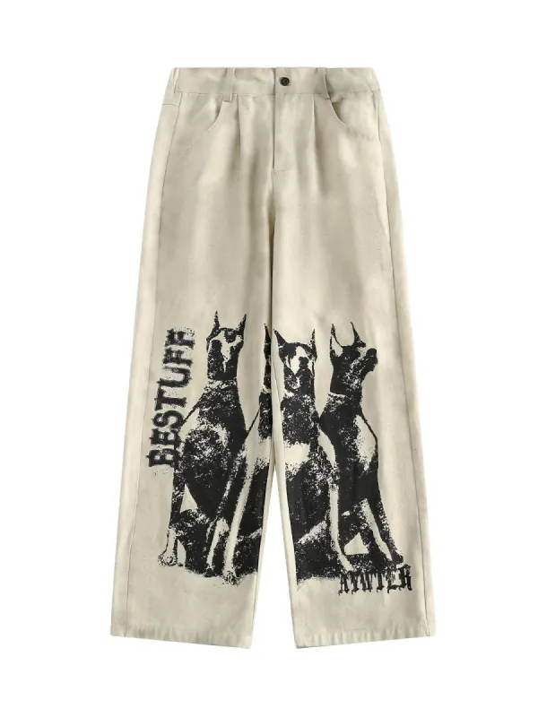 Thesupermade Retro Dobermann Graffiti Pants sold by Thesupermade