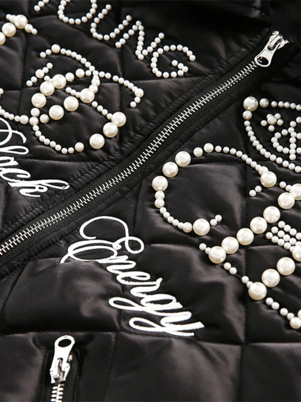 Thesupermade Pearl Letter Diamond Quilted Jacket sold by Thesupermade product image thumbnail 3