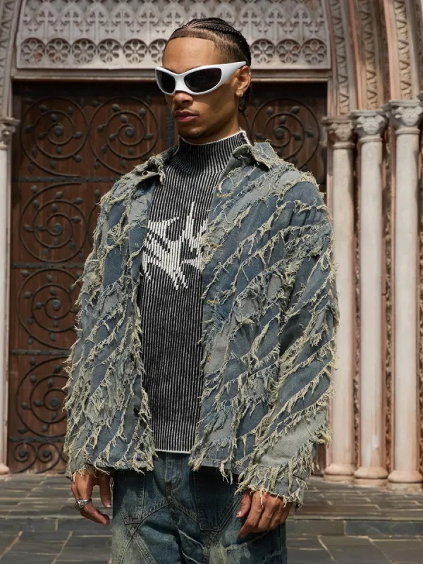 Thesupermade Raw Edge Patchwork Denim Jacket sold by Thesupermade