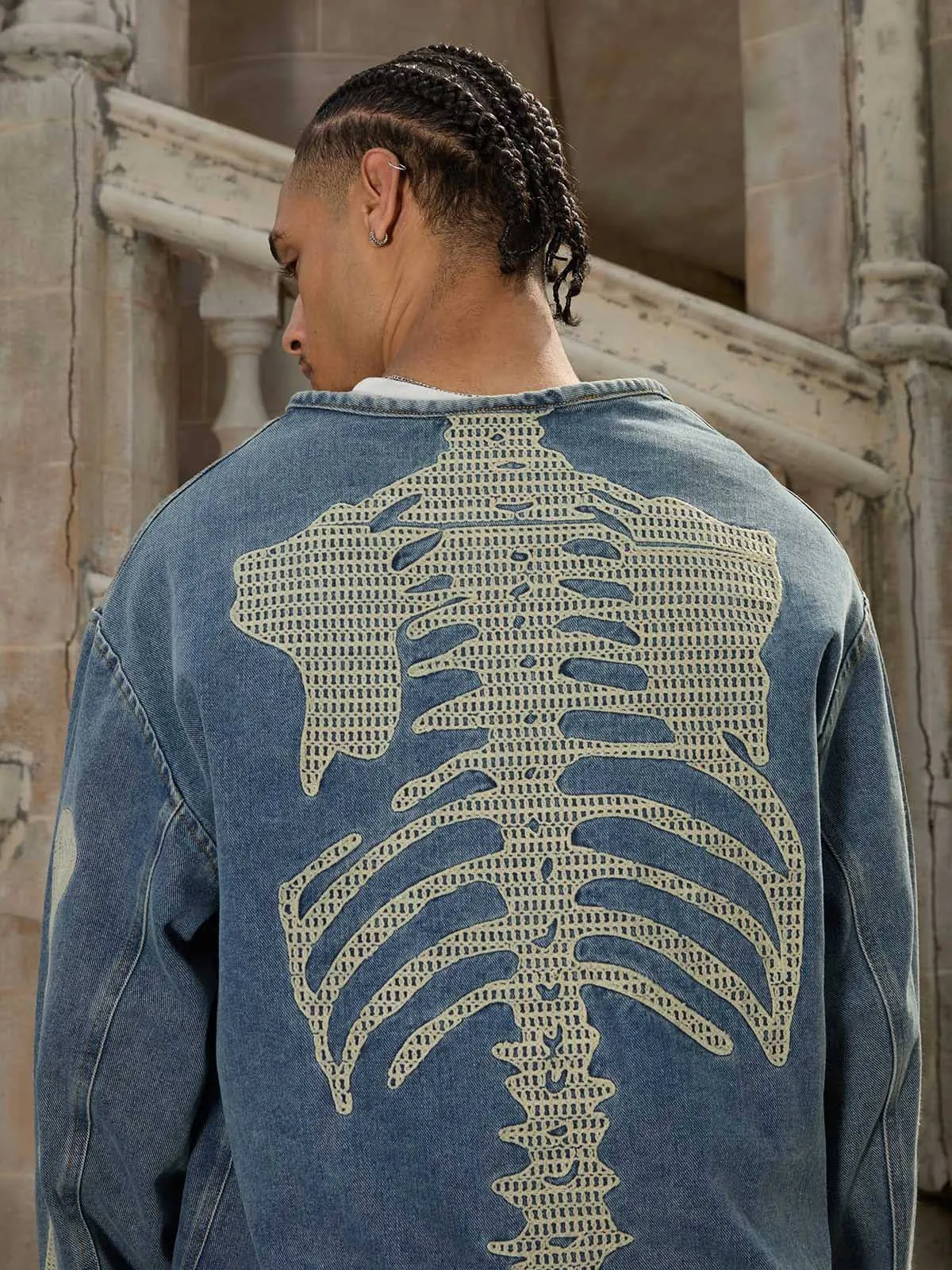Thesupermade Heavy Bone Embroidered Washed Denim Jacket sold by Thesupermade product image thumbnail 2