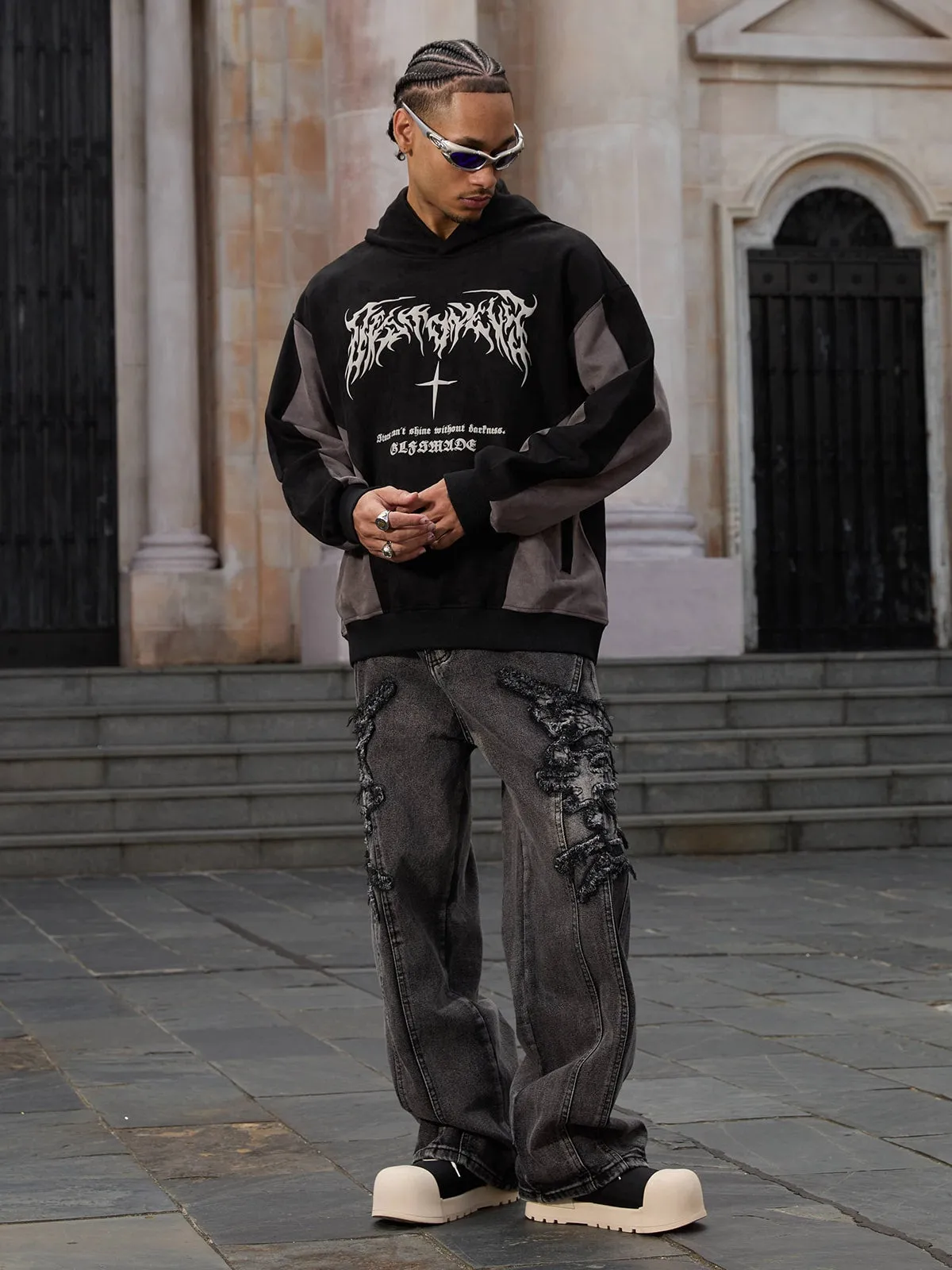 Thesupermade Suede Panel Contrast Color Drop Shoulder Hoodie sold by Thesupermade product image thumbnail 5