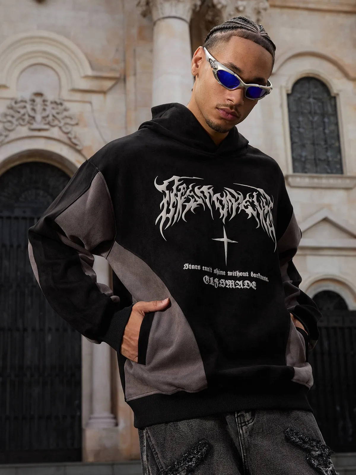 Thesupermade Suede Panel Contrast Color Drop Shoulder Hoodie sold by Thesupermade product image thumbnail 2